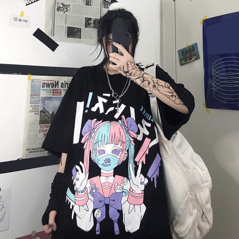 Anime loose T-shirt — side view