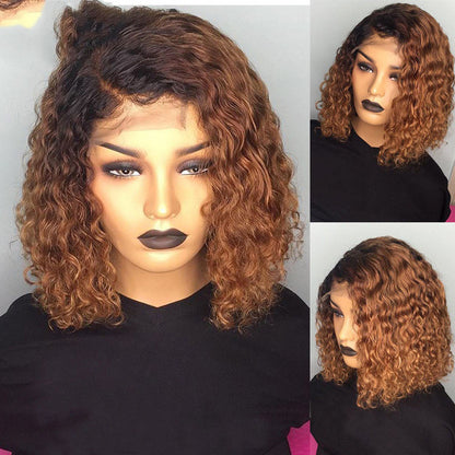 Burgundy Gradient Color Wig Lace Front Short Bob Wig — scale reference