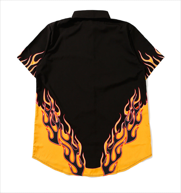 Harajuku style flame short sleeve shirt | Magic Stories