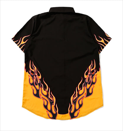 Harajuku style flame short sleeve shirt | Magic Stories