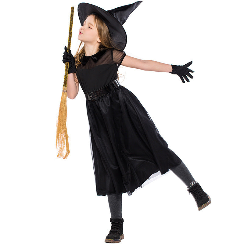 Halloween Witch Costume Black Mesh Children's Clothing — detail
