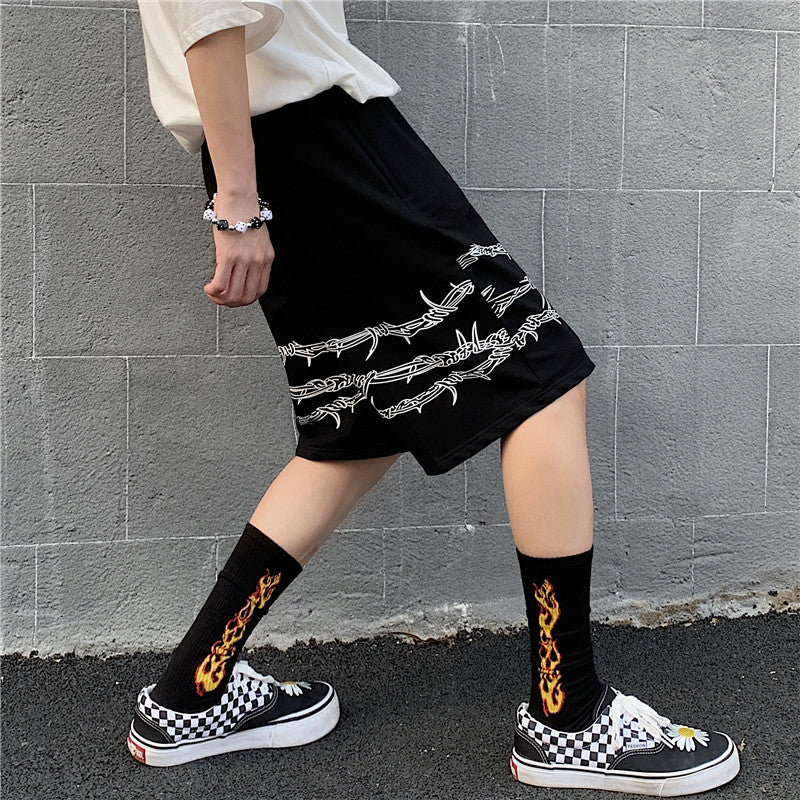 Shorts Men's Loose Casual Trend Dark Line Harajuku Style Front And Rear Iron Chain Pattern Fashion Sports — packaging