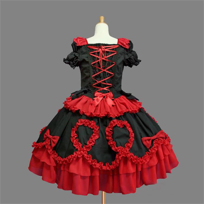 Spring and summer lolita gothic short-sleeved one-piece dress — back view