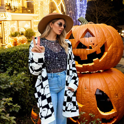 Women's Halloween Ghost Plush Cardigan | Magic Stories