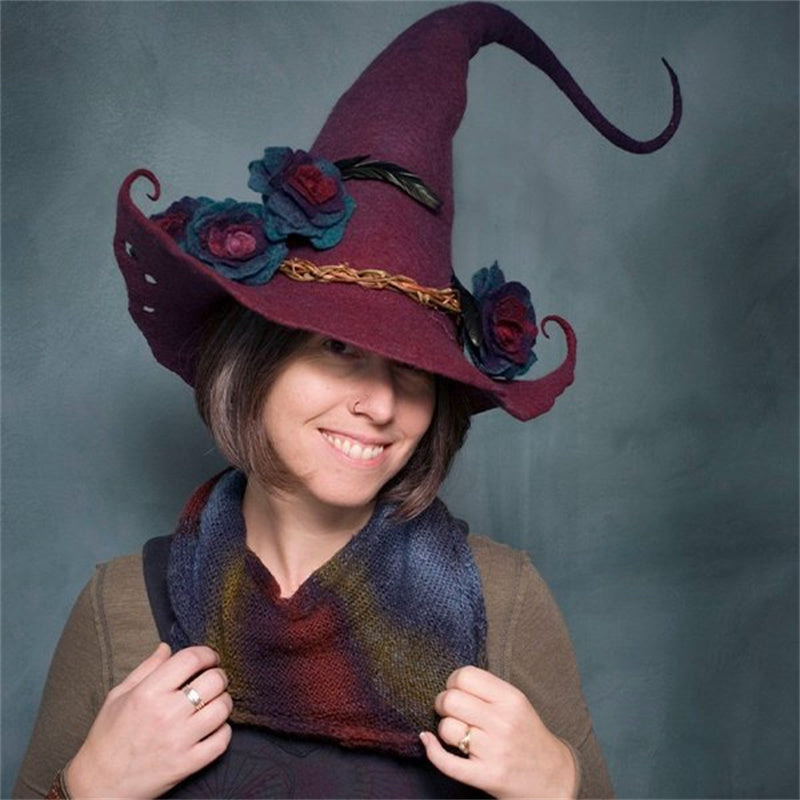 Women Modern Witch Hat Costume Pointed Wool Felt Halloween Party Hats Witch Hat Warm Autumn Winter Cosplay Props