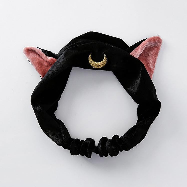 Beautiful girl cat ears series hair band wash face makeup yoga hair band headband — back view