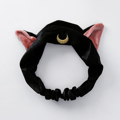 Beautiful girl cat ears series hair band wash face makeup yoga hair band headband — back view