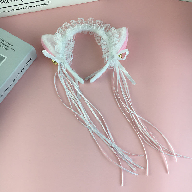 Japanese Girl Cute Bells Plush Cat Ears Headband Net Celebrity Live Holiday Dress — detail