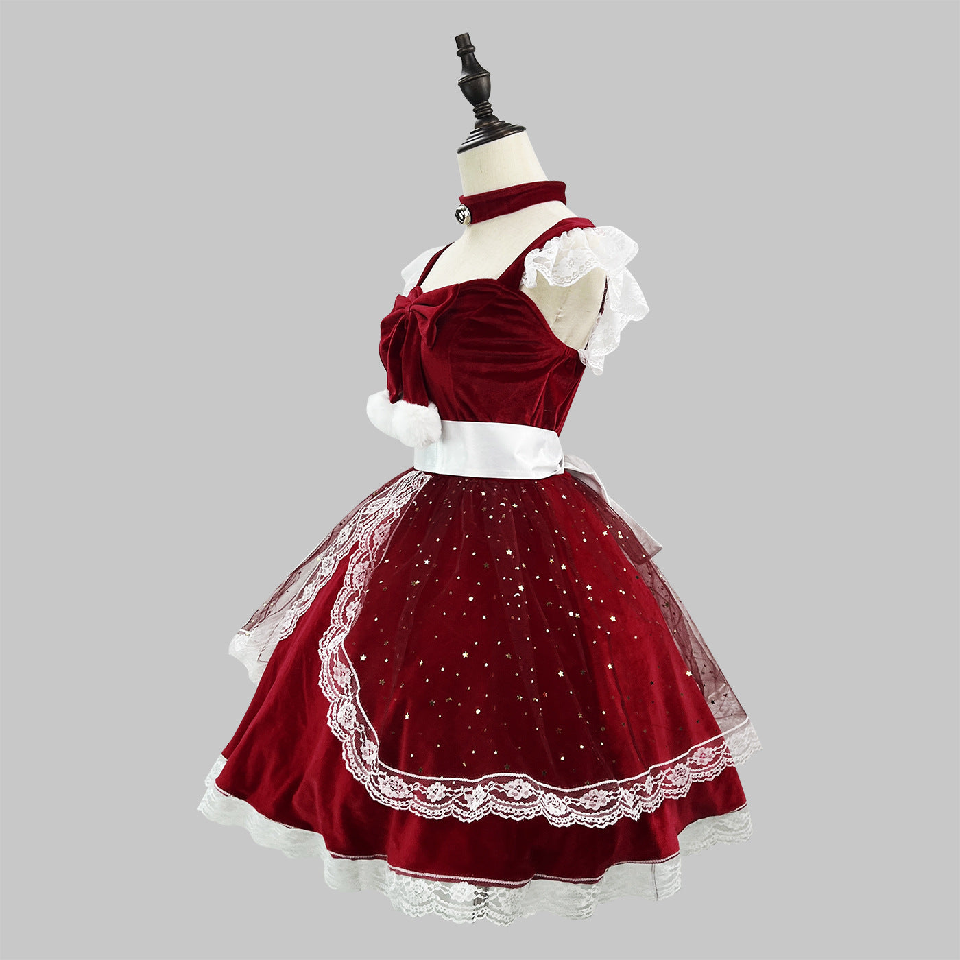 Princess Christmas Outfit In Burgundy Maid Costume Perfect For Influencers And Live-Stream Performances — side view