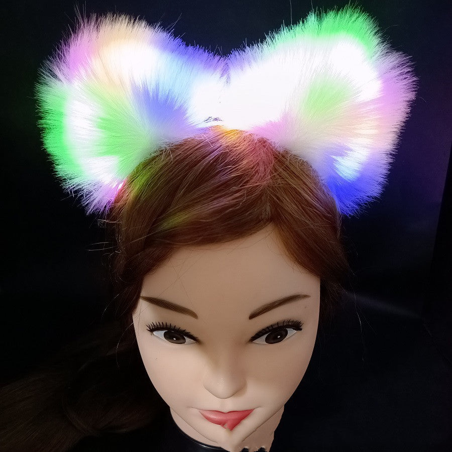 Glowing Cat Ears Headband Plush Cute Hairpin Halloween Hair Accessories — back view