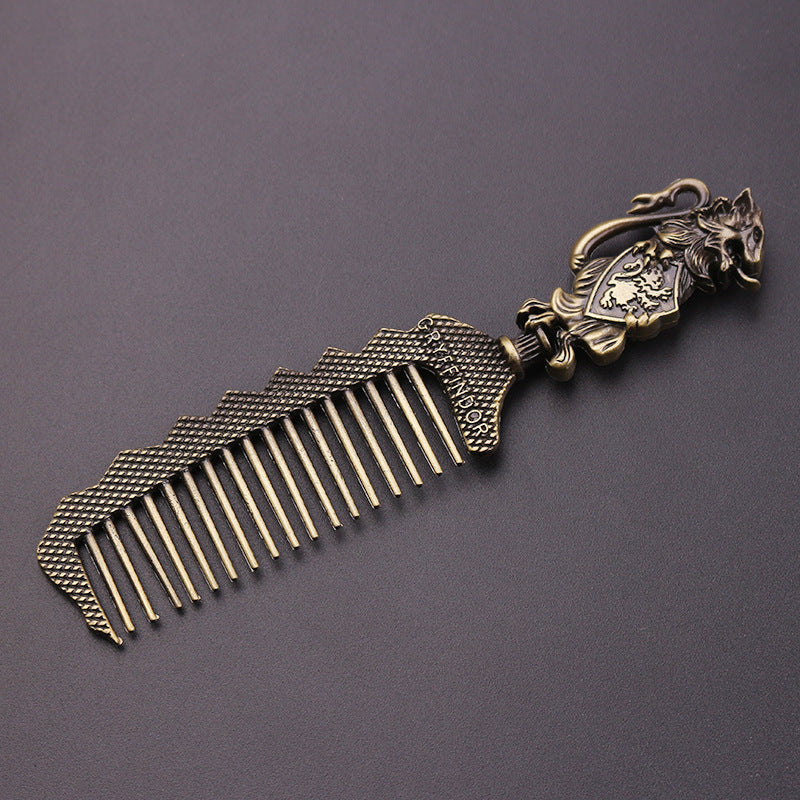Wizard House Retro Metal Hair Comb — in use