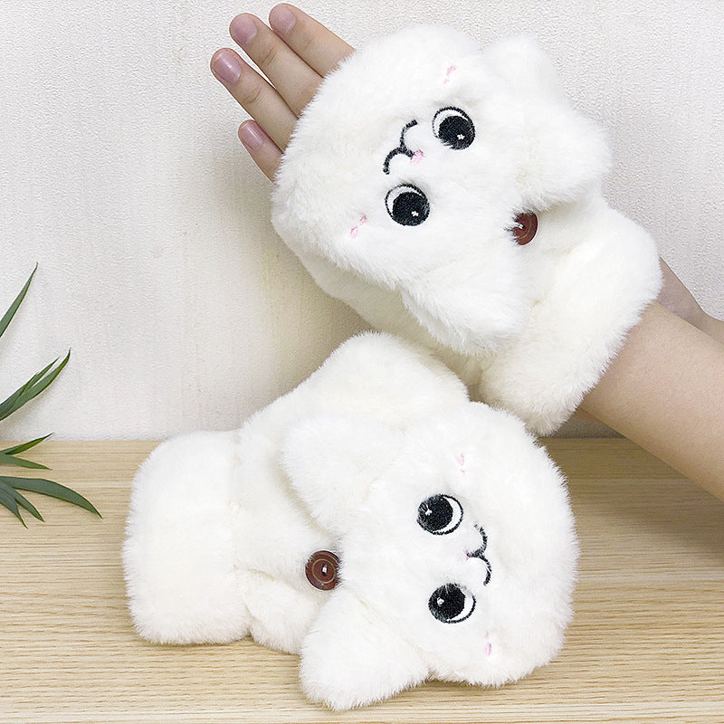 Plush Gloves Cartoon Cat Cute Half-finger Flip Warmth And Thicken — packaging