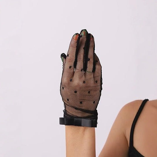 Gothic Black Mesh Lace Bow Gloves | Magic Stories