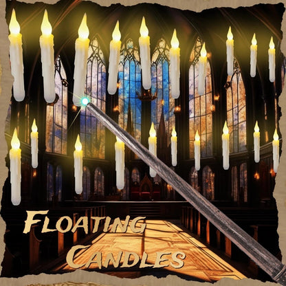 Halloween Party Lighting 3-Piece — Floating LED Candles with Magic Wand, Pumpkin Night Light & Bat Wall Décor