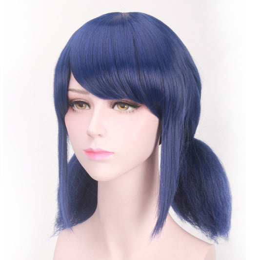 Cosplay Wig - Mixed Blue Medium-Long Anime Wig, 35 cm, Heat-Resistant