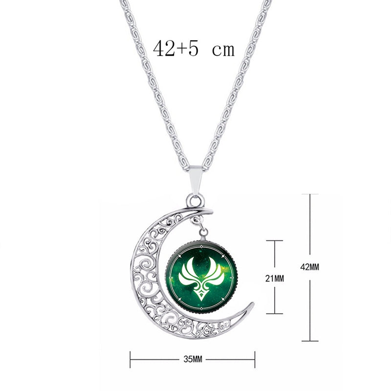 Vintage Hollow Moon Pendant Necklace Genshin Impact Eye of God Weapon Props Dome Glass Necklaces For Women — scale reference