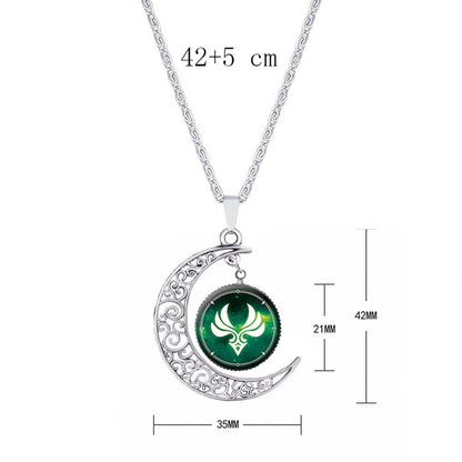 Vintage Hollow Moon Pendant Necklace Genshin Impact Eye of God Weapon Props Dome Glass Necklaces For Women — scale reference