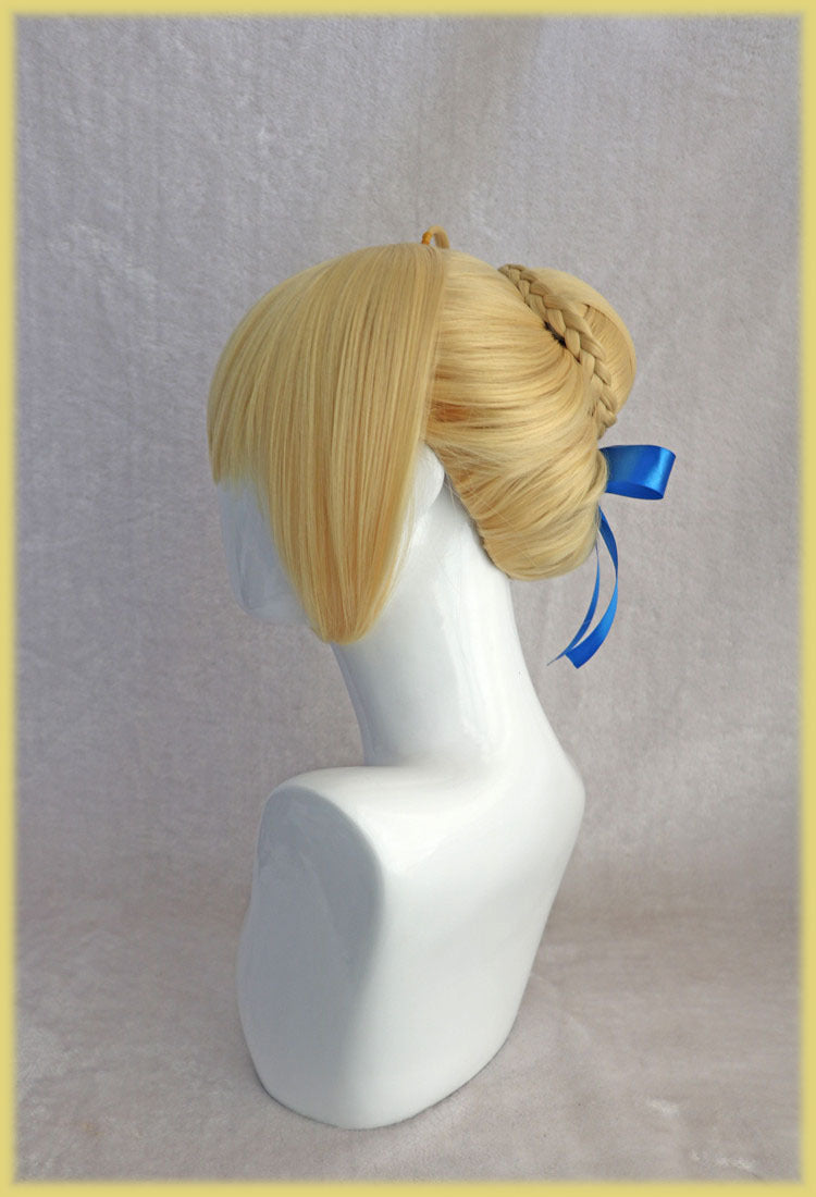 Cosplay wig with long sideburns — back view