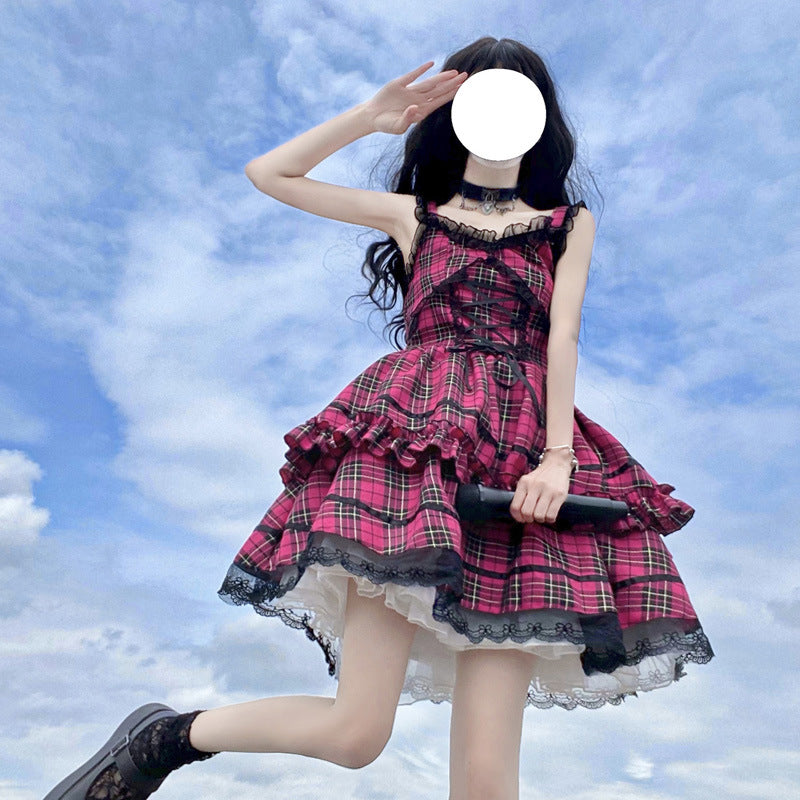 Plaid Lolita Sweet Dark Rock Dress — detail