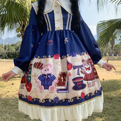 Lolita British Bear Op Long Sleeve Dress | Magic Stories