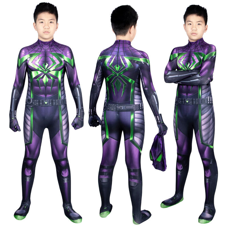 Marvel's Spider-Man Miles Morales Purple Reign Suit Kids Jumpsuits Cosplay Costume — side view