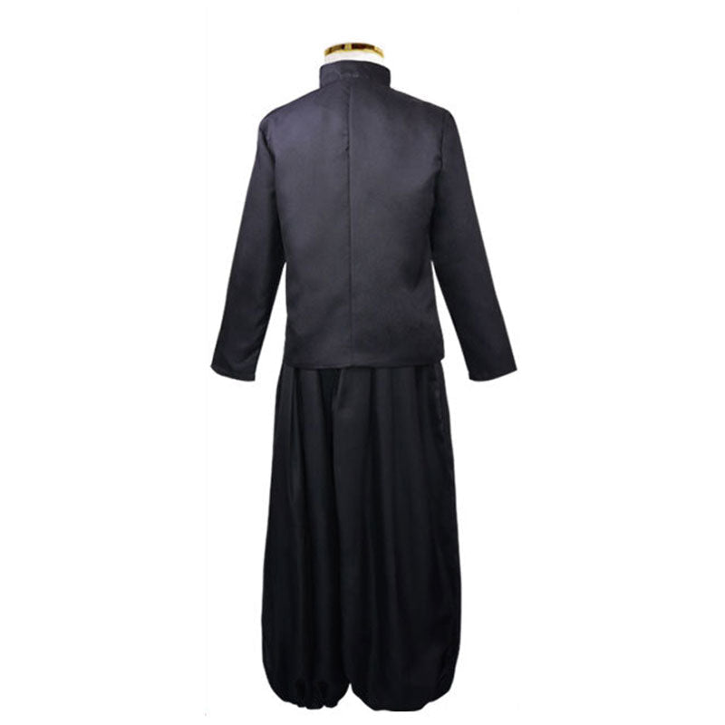 Geto school uniform back view — plain black Jujutsu High top and wide trousers
