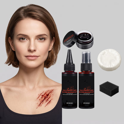 Halloween Fake Blood Makeup Set, Realistic Wound Effects, Cosplay Stage Party Costume Prop — in use