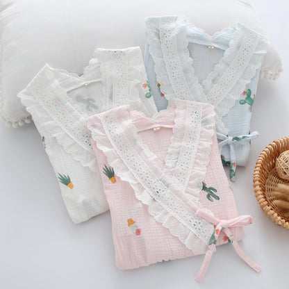 Double Gauze Confinement Dress Japanese Crepe Kimono Suit — detail