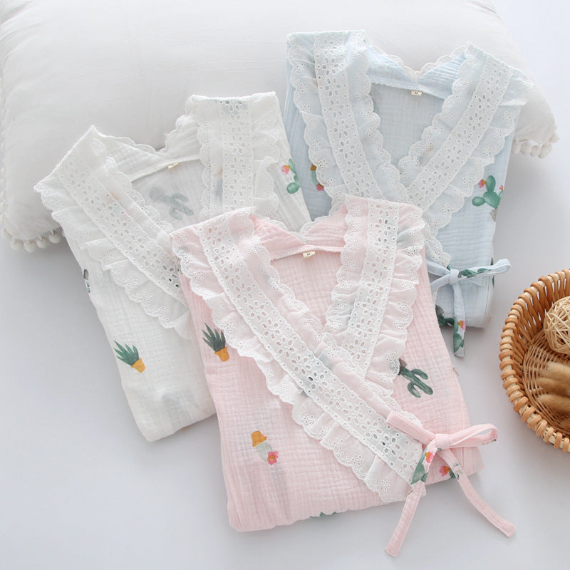 Double Gauze Confinement Dress Japanese Crepe Kimono Suit — detail