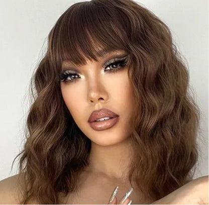 Womens Short Curly Synthetic Bob Wig — back view