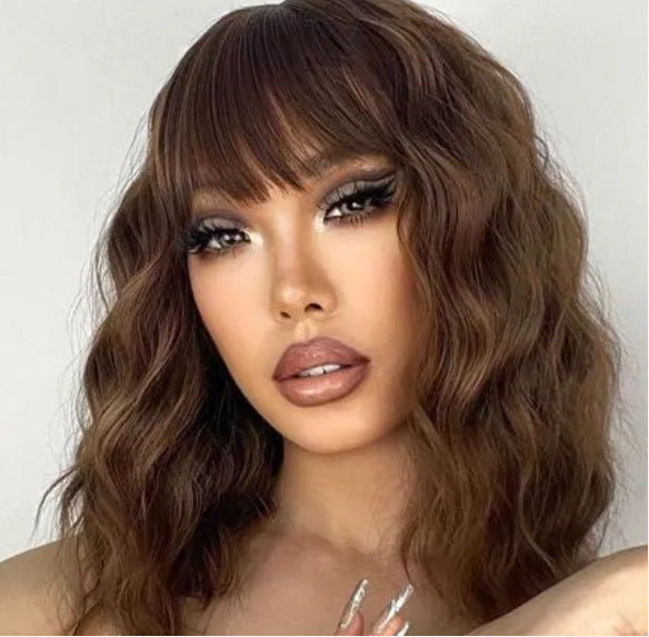 Womens Short Curly Synthetic Bob Wig — back view