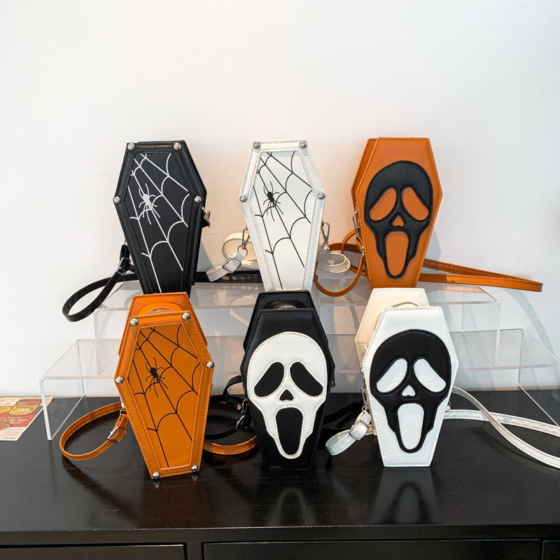 Halloween Coffin-Shape Shoulder Bag — in use