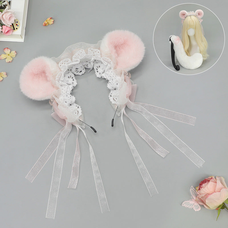 Handmade Hamster Ears Animal Ears Headband Plush Tail — in use