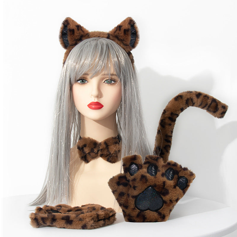 Accessories Set Cosplay Cat's Paw Gloves Cat Ear Headband — side view