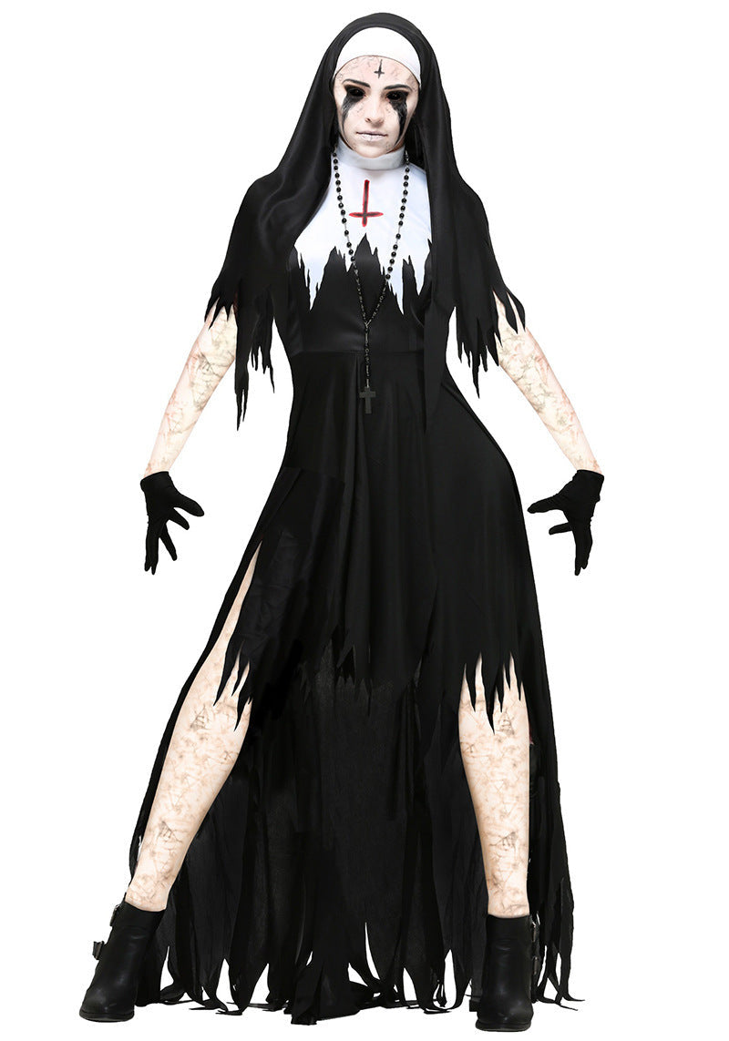Vampire Night Look 3-Piece — Black Vampire Fantasy Dress, Hooded Gown Cloak & Skull Bat Pendant Necklace