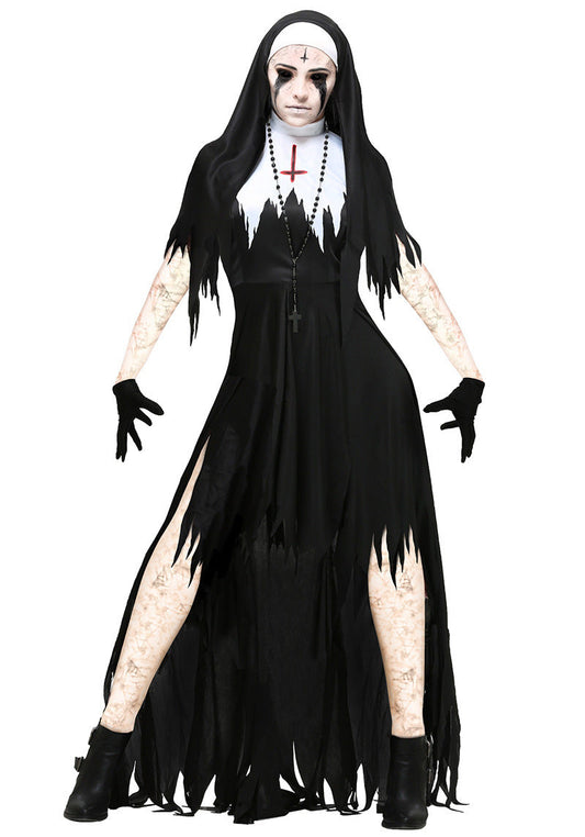 Vampire Night Look 3-Piece — Black Vampire Fantasy Dress, Hooded Gown Cloak & Skull Bat Pendant Necklace