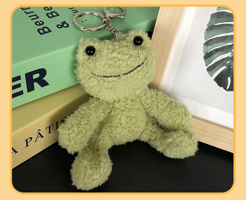 Frog Schoolbag Pendant Keychain Cute Plush Doll — detail