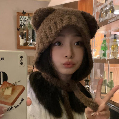 Women's Lace-up Cute Bear Ears Plush Hat | Magic Stories