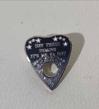Black Spooky Demon Enamel Pin Badge — side view