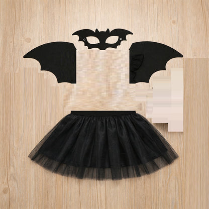 Bat Costume, 3-Piece Black Bat Set With Tulle Skirt, Mask, And Hair Clips, Mystical Night Creature Outfit For Halloween,