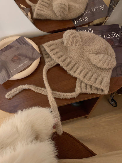 Women's Lace-up Cute Bear Ears Plush Hat | Magic Stories