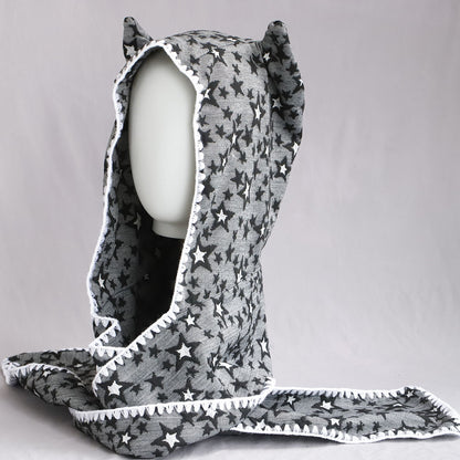 Retro Winter Scarf Hat With Devil Horns For Women Cute Lace Trim — in use