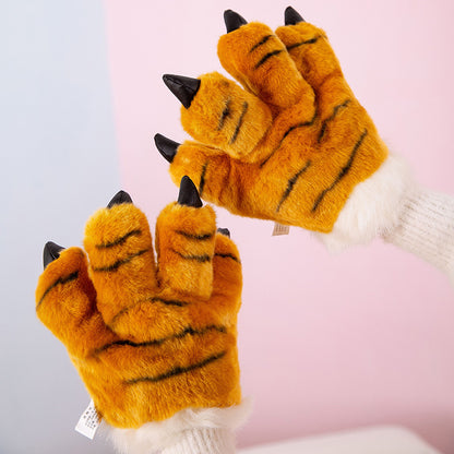 Plush Toy Zoo Children Props Tiger Paw Gloves Hand Warmer Pillow — back view