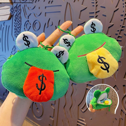 Creative Cartoon Plush Money Frog Coin Purse Keychain — scale reference