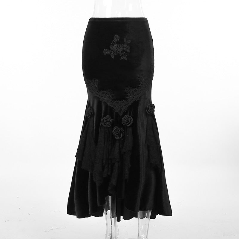 Sexy Hot Girl Dress Dark Goth Elegant Slim-fit Sheath Fishtail Skirt — back view