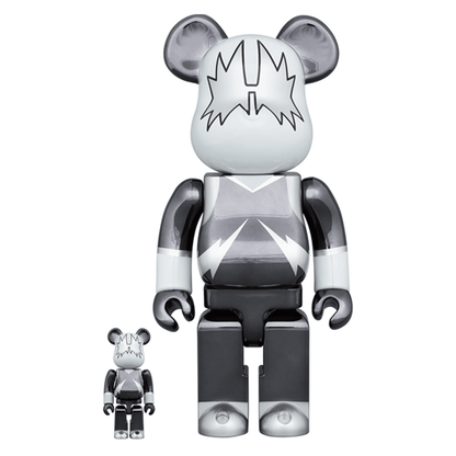 100% & 400% Bearbrick Kiss Space Man Chrome Ver.