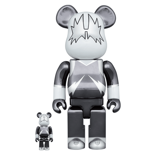 100% & 400% Bearbrick Kiss Space Man Chrome Ver.