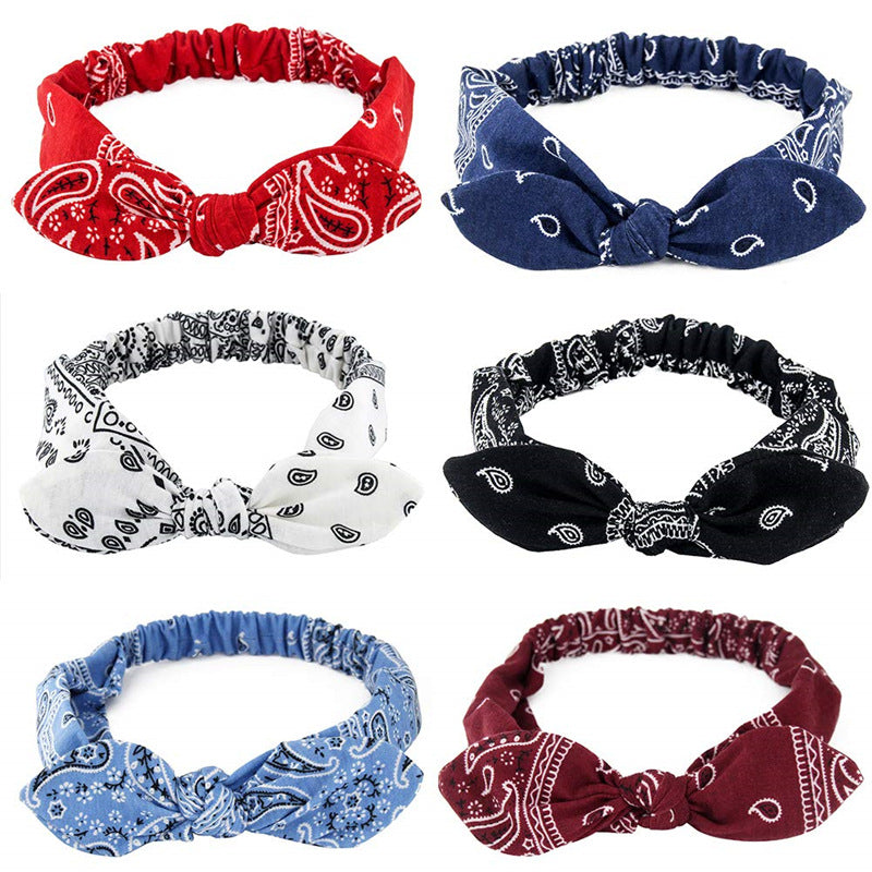 Bunny ears knotted elastic headband — Light Blue, Deep Blue, Red Wine, White, Red or Black