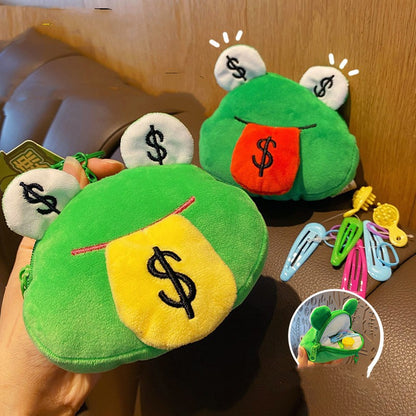 Creative Cartoon Plush Money Frog Coin Purse Keychain — detail