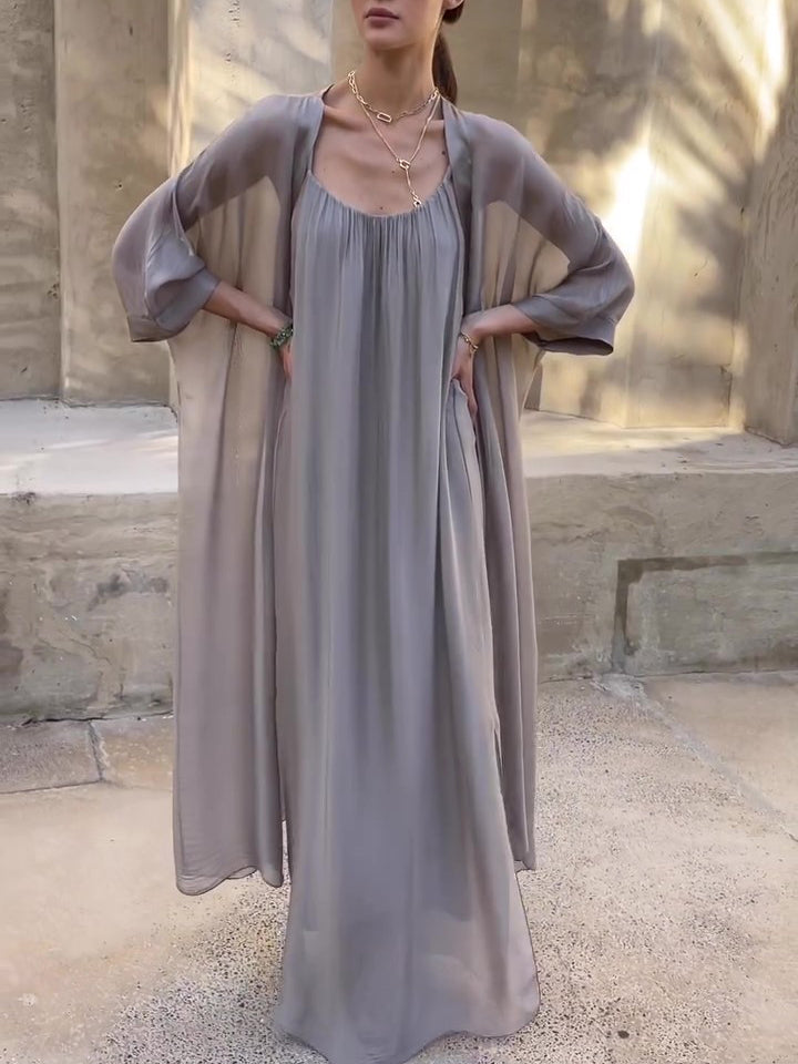 Spaghetti Strap Maxi Dress & Batwing Sleeve Long Kimono Two-Piece Set — packaging